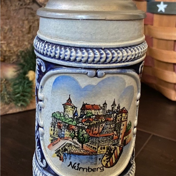 Vintage Ceramic Nurnberg Western Germany Beer/Stein Sei Guter Dinge 14 OZ W/Lid - Picture 10 of 12
